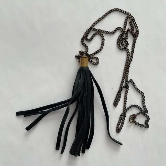 Black Leather Tassel Necklace - Picture 2 of 5